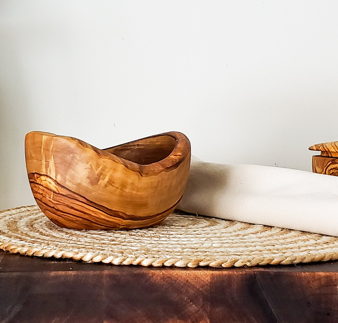 Rustic Tunisian Olive Wood Snack Bowl