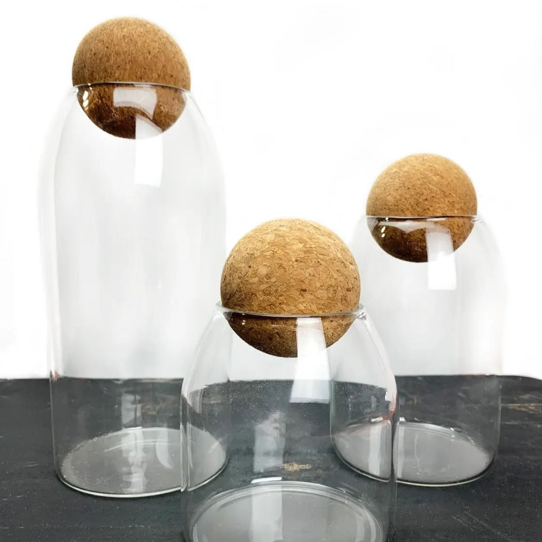 Glass Storage Jars with Cork Ball Lid Set