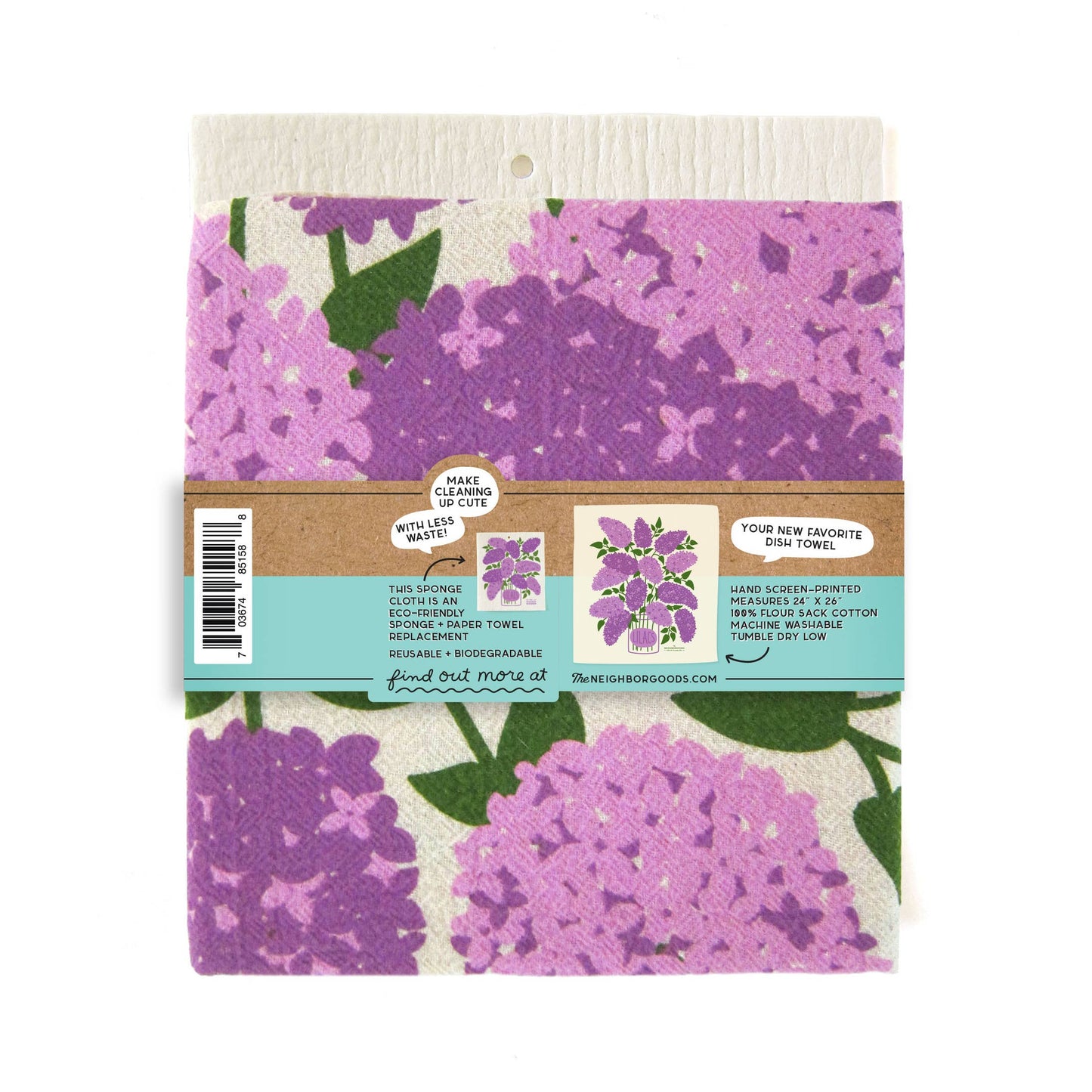 Kitchen Dish Towel + Sponge Set, Lilacs