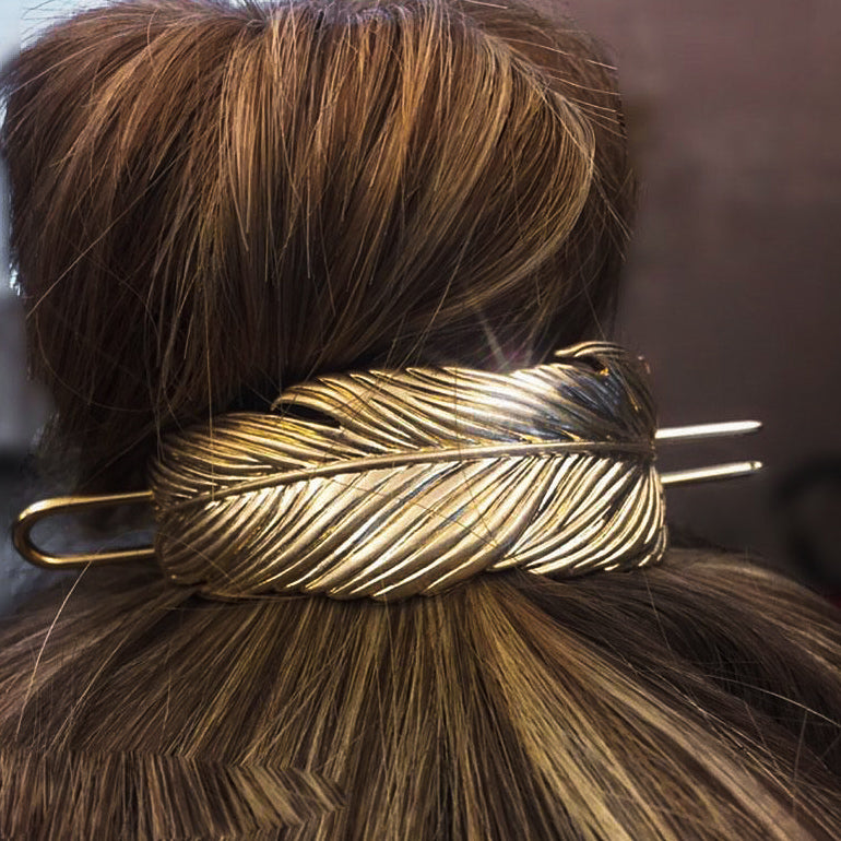 Feather Bun Cuff with Hair Stick